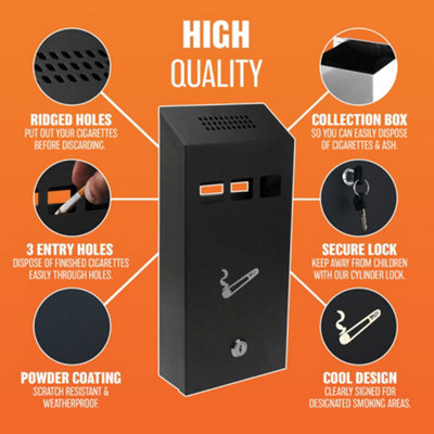 32cm Wall Mounted Ashtray - Outdoor Pub Club Ash Tray Cigarette Smoking Metal Lockable New - 5