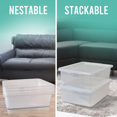 Sterilite Storage Box Medium Clear – Transparente Aufbewahrungsbox, 39,4 X 24,9 X 19,5 Cm | Mit Blauen Griffen & Riegeln, Stapelbar