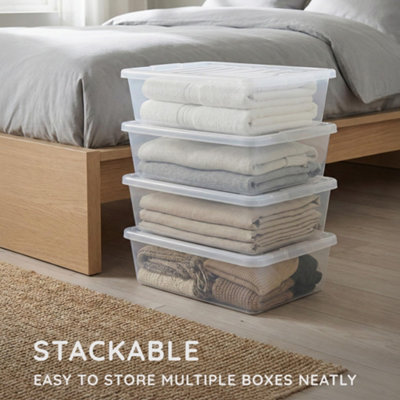 32L Underbed Storage Boxes with Lids, 4 Pack Clear Plastic Containers ...