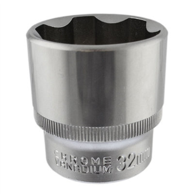 32mm 1/2" Dr Socket Super Lock Metric Shallow CRV Knurl Grip 6 Point