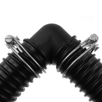 32mm (1.25") pond corrugated flexible pipe/hose elbow connector +2 x matching double wire hose clips - 3