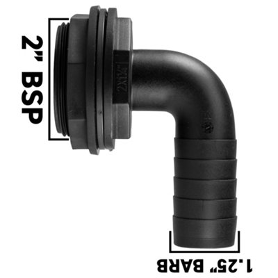 32mm barb outlet Water butt/rain barrel/water storage tank overflow hosetail elbow with nut & washer (requires a  60mm hole) - 3