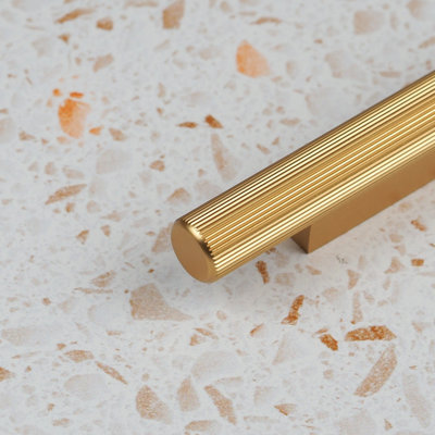 32mm Gold Brass Cabinet Pull Textured Grooved Kitchen Cupboard Door Drawer Pull Bathroom Bedroom Wardrobe Furniture Replacement