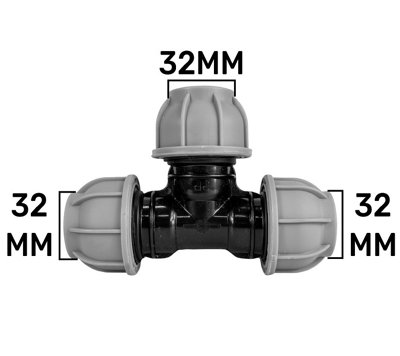 32mm MDPE Compression Tee 90 Degree Pipe Fitting PN10 Water Irrigation