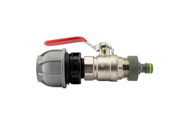 32mm MDPE compression water pipe fitting- full flow metal lever valve- universal hose connector