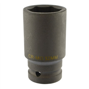 32mm Metric 3/4 Drive Double Deep Impact Socket 6 Sided Single Hex Thick Walled