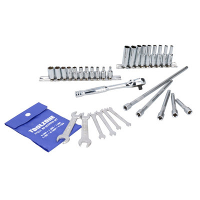 32pc 1/4in Drive BA Socket Set Shallow and Deep Sockets Spanners ...