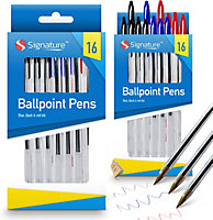 32pk Coloured Ballpoint Pen Set - Blue Pens, Red Pens, Black Ballpoint Pens for Stationery Sets - Biro Pens Multipack
