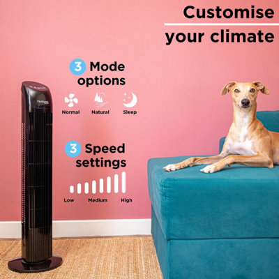 33-Inch Oscillating Tower Fan with Remote Black By Nuovva