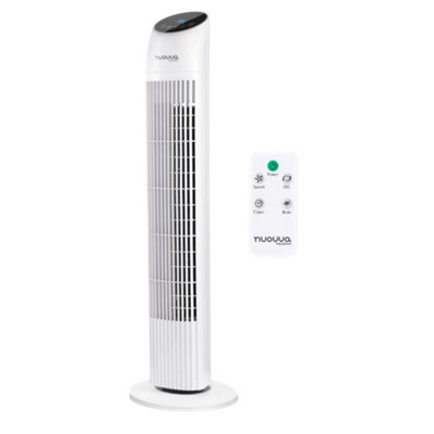 33-Inch Oscillating Tower Fan with Remote White By Nuovva
