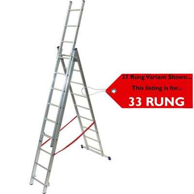 33 Rung Lightweight Combination Ladder Triple Extension / Step & Staircase Stair