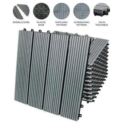 33 x WPC Decking Floor Tiles 30x30cm - Grey - 8
