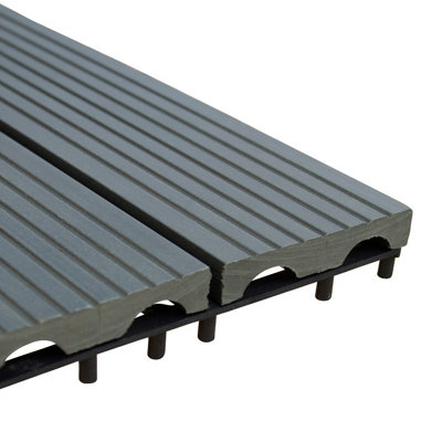 33 x WPC Decking Floor Tiles 30x30cm - Grey - 9
