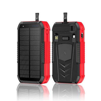B&Q 40000Mah Red Solar Power Bank, Portable Charger Usb Fast Charging Compatible With Iphone Samsung, Dual Led Flashlight Battery Pack