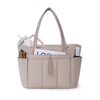 B&Q Women Quilted Tote Shoulder Handbag, Multi Pocket Large Capacity Work Tote Bag,lightweight Daily Top Handle Bag For Office Travel