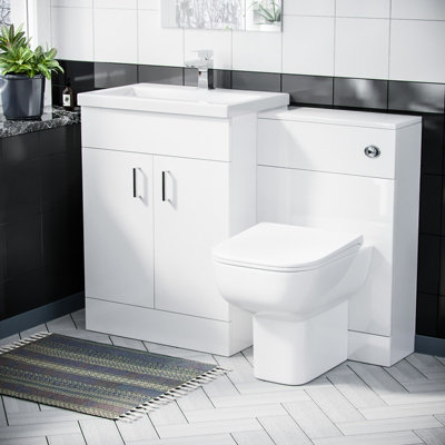 Nes Home White 600mm Basin Sink Vanity Wc Unit & Rimless Btw Toilet Pan from B&Q