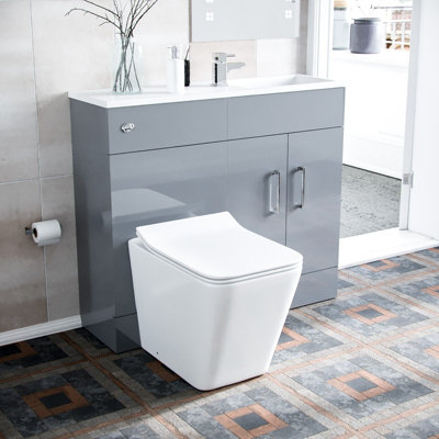 Nes Home Grey 1000Mm Slimline Vanity Basin & Wc Unit & Btw Rimless Toilet