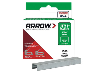 Arrow - Jt21 T27 Staples 8Mm ( 5/16In) Box 5000 Light