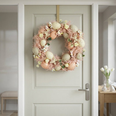 Garden Greatness Springtime Easter Wreath Pastel Pink With Butterflies () Door Accent from B&Q