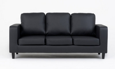 Box 3 Seater Sofa Faux Leather Black from B&Q