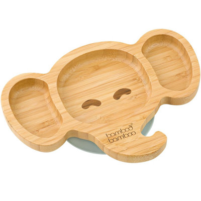 Bamboo Baby Plate And Toddler Suction For Feeding WeaningElephant With Secure Babies From 6 Months Grey) from B&Q