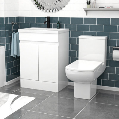 B&Q -  600mm Handleless White Basin Vanity Square Rimless Close Coupled Toilet