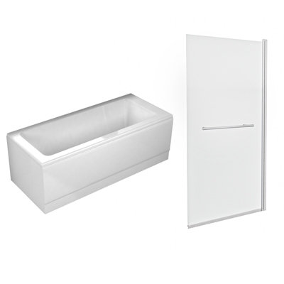 Nes Home 1700mm Square BathSquare 800mm Bath Screen With Towel Bar from B&Q