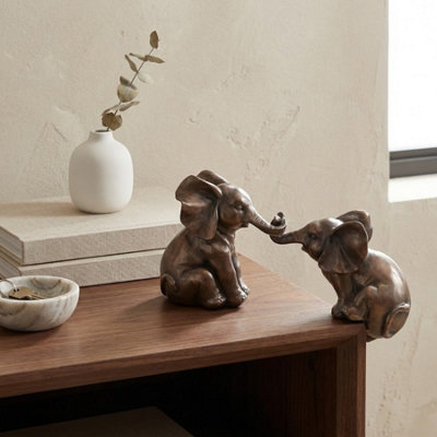 Garden Greatness Bronze Pair Elephants Playing Ornament from B&Q