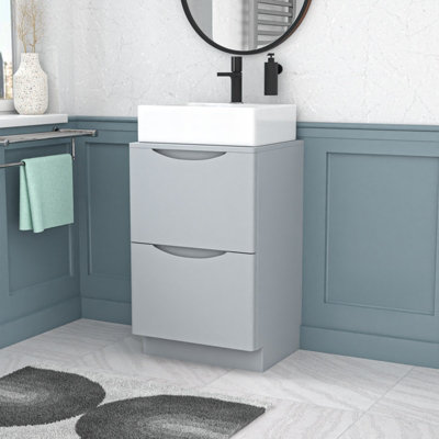 B&Q -  500mm Matte Grey Bathroom Vanity UnitWorktop With Square Bowl Basin