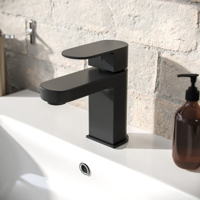 B&Q -  Cloakroom Mono Basin Sink Mixer Tap Matte Black Brass Faucet