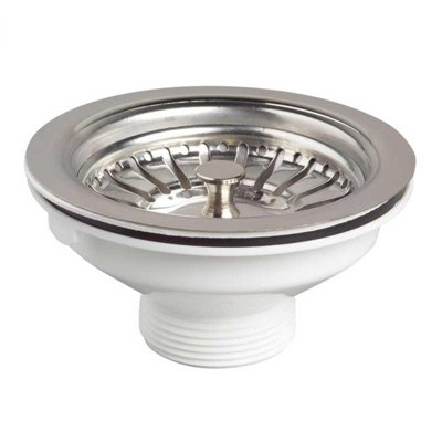 Wirquin Kitchen Basin Drain Dopant Sink Waste Strainer Basket Leach Plug Steel 90mm 6/4" from B&Q