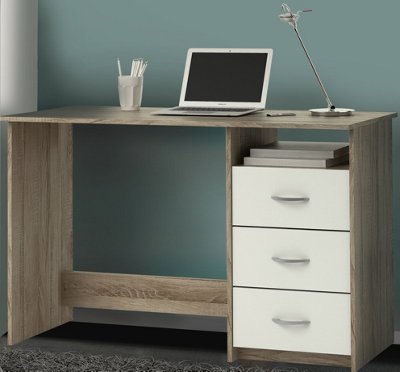 FurniComp LTD Furnicomp London 3 Drawer White And Brushed Oak Office Desk/study Table from B&Q