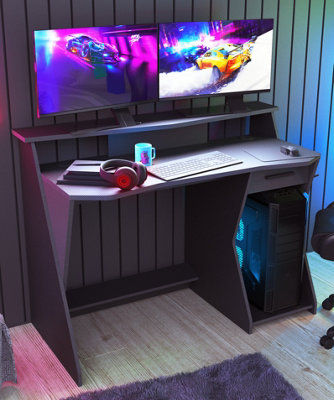 FurniComp LTD Furnicomp Louis 1 Drawer Grey And Black Gaming Desk With Hutch from B&Q