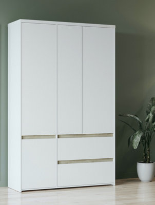 FurniComp LTD Furnicomp Avery 3 Door 2 Drawer 138Cm Matt White And Oak Wardrobe from B&Q
