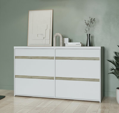 FurniComp LTD Furnicomp Avery 6 Drawer (3+3) Matt White And Oak Wide Chest Of Drawers from B&Q