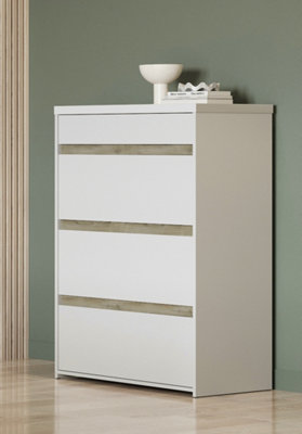FurniComp LTD Furnicomp Avery 4 Drawer Matt White And Oak Tall Chest Of Drawers from B&Q