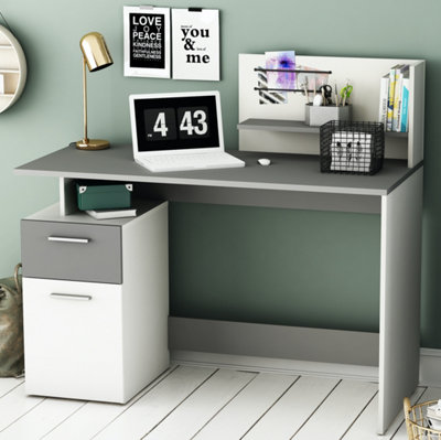 FurniComp LTD Furnicomp Corte 1 Door 1 Drawer White And Graphite Grey Office Desk With Hutch from B&Q