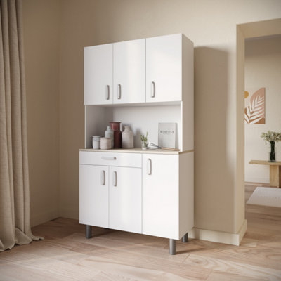 FurniComp LTD Furnicomp Levi Tall Kitchen Pantry Cupboard With Microwave ShelfMatt White & Kronberg Oak from B&Q