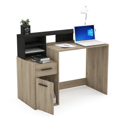 FurniComp LTD Furnicomp Nova 1 Door 1 Drawer Black And Oak Office Desk With Hutch from B&Q