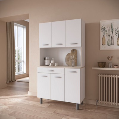FurniComp LTD Furnicomp Hunter Tall Kitchen Pantry Cupboard With Microwave ShelfMatt White & Acacia Oak from B&Q