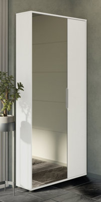 FurniComp LTD Furnicomp Zurich 2 Door Matt White Large Tall Mirrored Shoe Storage Cabinet from B&Q