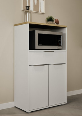 FurniComp LTD Furnicomp Luna Tall Freestanding Kitchen Pantry Cupboard With Microwave ShelfMatt White & Hamilton Oak from B&Q