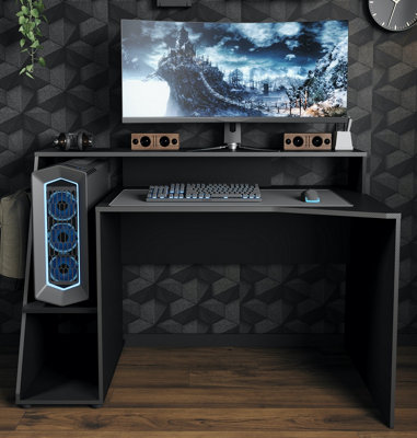 FurniComp LTD Furnicomp Luna 138Cm Black Gaming Desk With Hutch from B&Q