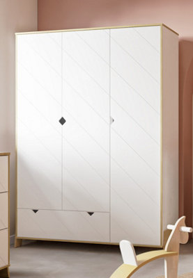 FurniComp LTD Furnicomp Elsie 3 Door 1 Drawer Kids Wardrobe- Matt White & Hamilton Oak from B&Q
