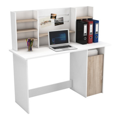 FurniComp LTD Furnicomp Renee 1 Door White And Brushed Oak Office Desk With Hutch from B&Q