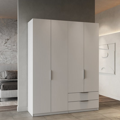 B&Q -  Furnicomp Chicago 4 Door 2 Drawer Space Saving 160Cm Matt White Wardrobe