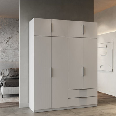 B&Q -  Furnicomp Chicago 8 Door 2 Drawer 160Cm Matt White Space Saving Wardrobe