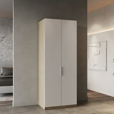 FurniComp LTD Furnicomp Chicago Matt White And Oak Effect 2 Door 80Cm Narrow Compact Wardrobe from B&Q