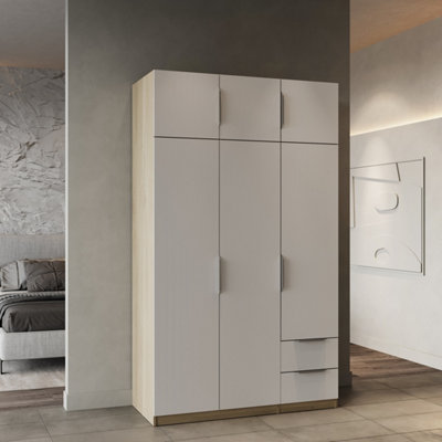 B&Q -  Furnicomp Chicago 6 Door 2 Drawer 120Cm Matt White & Oak Effect Space Saving Wardrobe