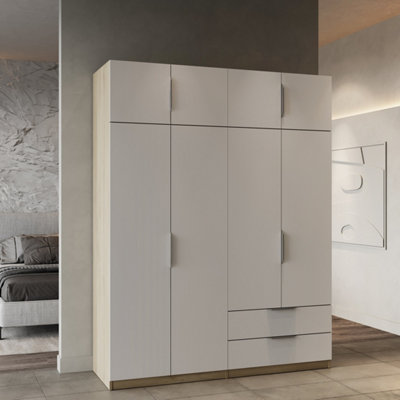 B&Q -  Furnicomp Chicago 8 Door 2 Drawer 160Cm Matt White & Oak Effect Space Saving Wardrobe